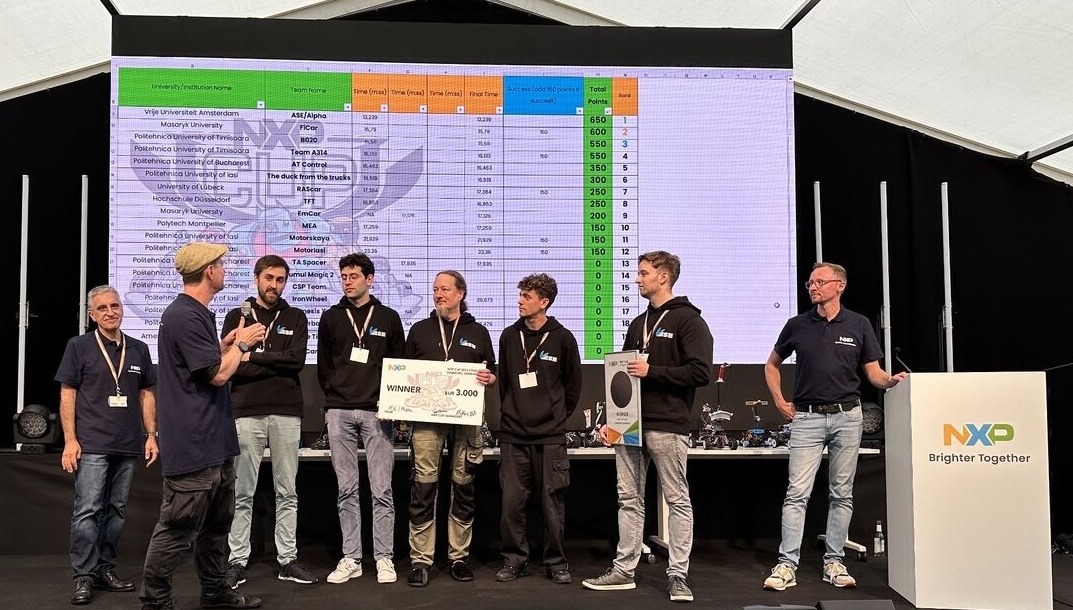 The VU ASE/Alpha team receiving the first prize on the podium in Hamburg